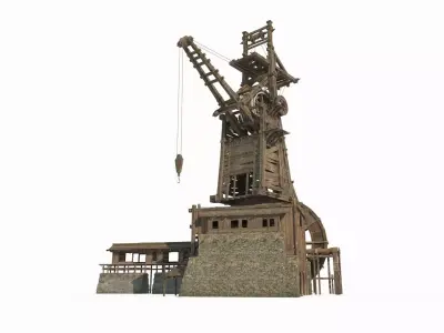 Ancient buildings large docks cranes and transport planes 3D model