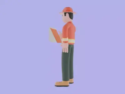 Stylized 3D Firefighter Holding Towels - Cartoon Male Hero 3D model