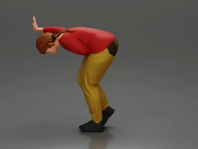 girl holding her stomach placing her hand on the wall 3D print model