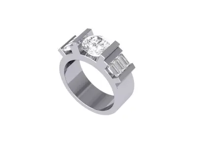 Round and baguette Stone Ring 3D print model