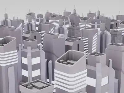7 SciFi Skyscrapers Low-poly 3D model