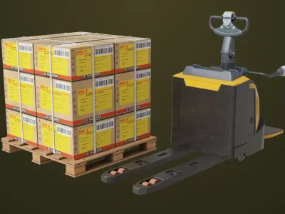 Forklift 01 With Yellow Pallet Box All PBR Unity UE Textures Low-poly 3D model