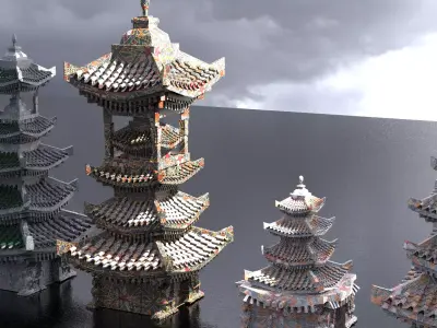 4 Stylized Zen towers  3D model
