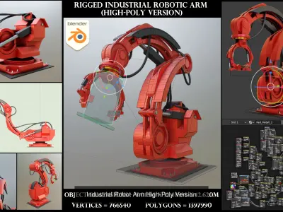 Industrial Robot Arm High and Low-Poly 3D Model Pack