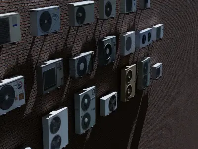 Conditioners set of speakers on wall Low-poly 3D model