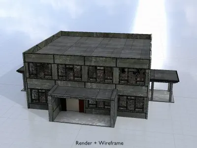 Old military barrack version 1 ruin 8 Low-poly 3D model