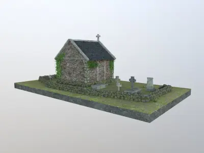 Small Memorial Chapel with cemetary Low-poly 3D model