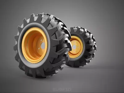 YELLOW ORANGE TRACTOR TIRE TREAD TYRE LUG WHEEL RUBBER RIM GRIP 3D model