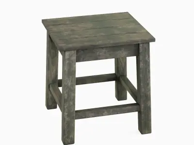 Old Wooden Tabouret 02 Low-poly 3D model