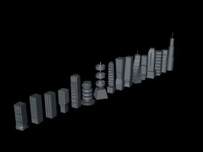 16 Buildings Pack Sci-Fi Cityscape Free 3D model