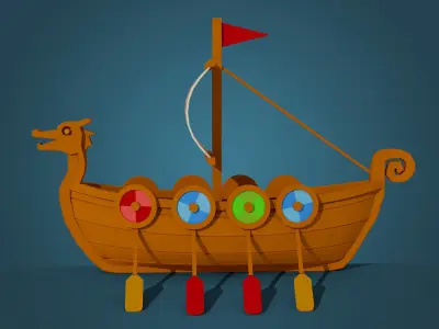 Low Poly Viking Longship Game Ready Stylized 3D Model Low-poly 3D model