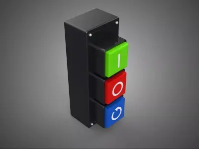 3 WAY POWER ON OFF RESTART PUSH BUTTON SWITCH CONTROL PANEL BOX 3D model