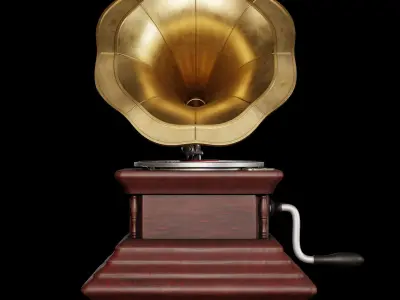 Gramaphone golden gramophone Low-poly 3D model