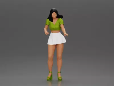 woman standing with a top skirt looking want to hold something 3D print model
