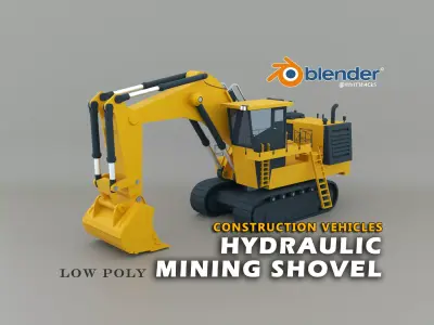 Hydraulic Mining Shovel Heavy Vehicle Low-poly 3D model