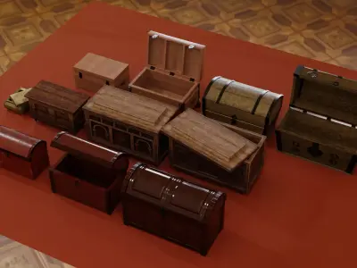 Chest and coffer pack Free low-poly 3D model