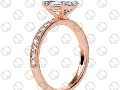 Ring 63 Emerald Shape milgrain pave set ring with Gems 3D print model