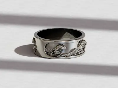 Great Wave of Kanagawa Ring for Men Japanese Hokusai Wave 3D print model