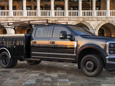 Black Chassis Cab with Service Body Rigged 3D model