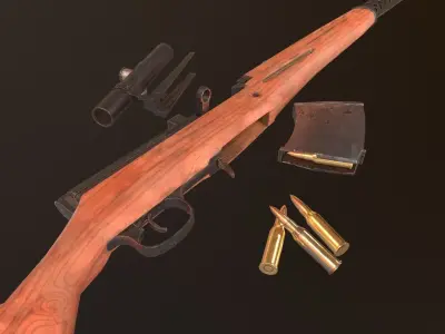 SVT-40 Semi-Automatic rifle - PBR Low Poly Model Low-poly 3D model