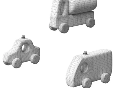 Stylized Wooden Toy Vehicles Set 3D model