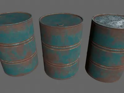 barrel set 4 different colored rusty barrels Low-poly 3D model