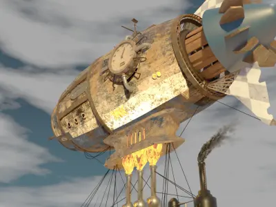 Steampunk style zeppelin with ship 3D model