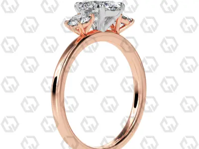 Ring 106 Oval Shape 3 stone ring with round 3D print model