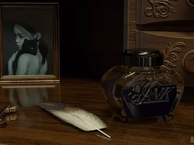 Vintage Desk and Chair Low-poly 3D model