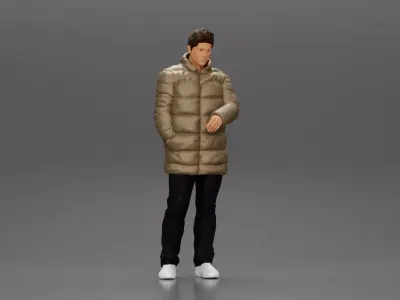 Man in long puffer jacket with hand in pocket lost in thought 3D print model