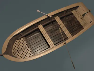Old wooden row-boat  3D model
