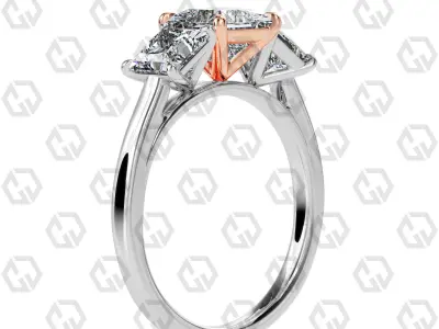 Ring 138 Pear 3 stone ring plain cathedral shank 3D print model