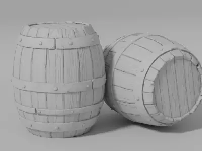 Wooden Barrel Low-poly 3D model get