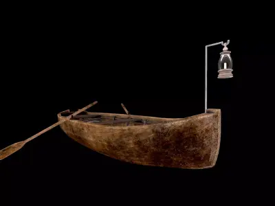  Old boat for game Low-poly 3D model