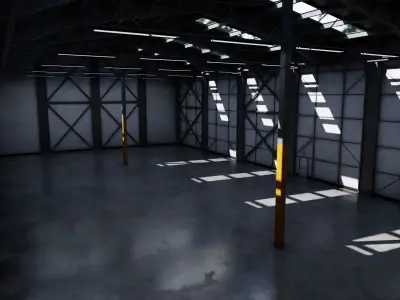 Used Empty Warehouse Interior 8K and 4K Textures Low-poly 3D model