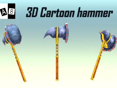 3d cartoon hammer Low-poly 3D model