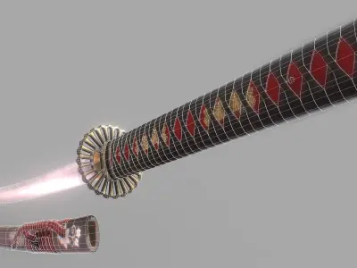 Katana samurai sword Low-poly 3D model 13