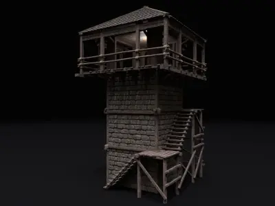 Realistic Medieval Watchtower Low-poly 3D model buy