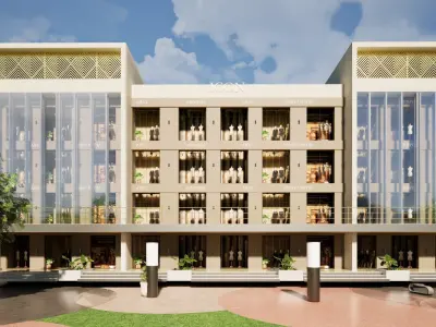 Business Commercial Complex with office and shops  Low-poly 3D model