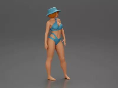 Stylish woman modeling modern asymmetric and hat 3D print model