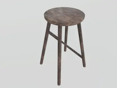 Old Wooden Stool Low-poly 3D model