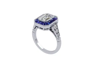 Emerald Art Deco Ring 3D print model 28