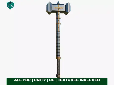 Battle Hammer 11 All PBR Unity UE Textures Included Low-poly 3D model