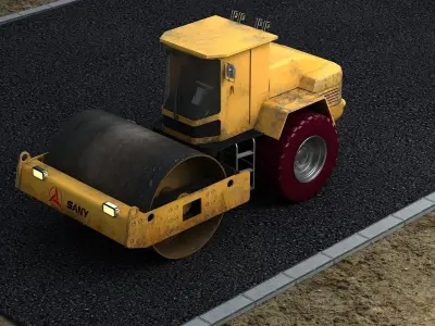 Road Roller construction Leveler grader road repair 3D model