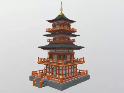 Japanese Temple 3d model Low-poly 3D model
