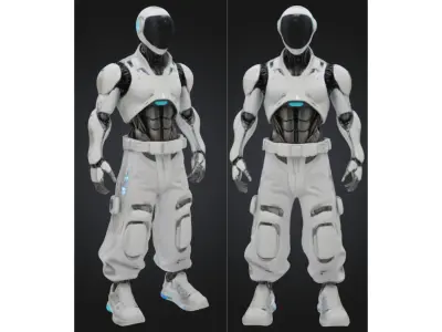 Futuristic Male Robot with Cargo Pants Low-poly 3D model