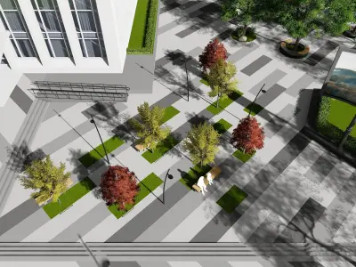 Urban environment with a drama theater building and a square 3D model