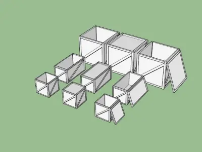 boxes set of wooden Low-poly 3D model