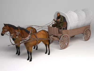Horse-Drawn Wagon 4K 3D model