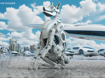 Sitting Futuristic Robotic Dog White 3D model